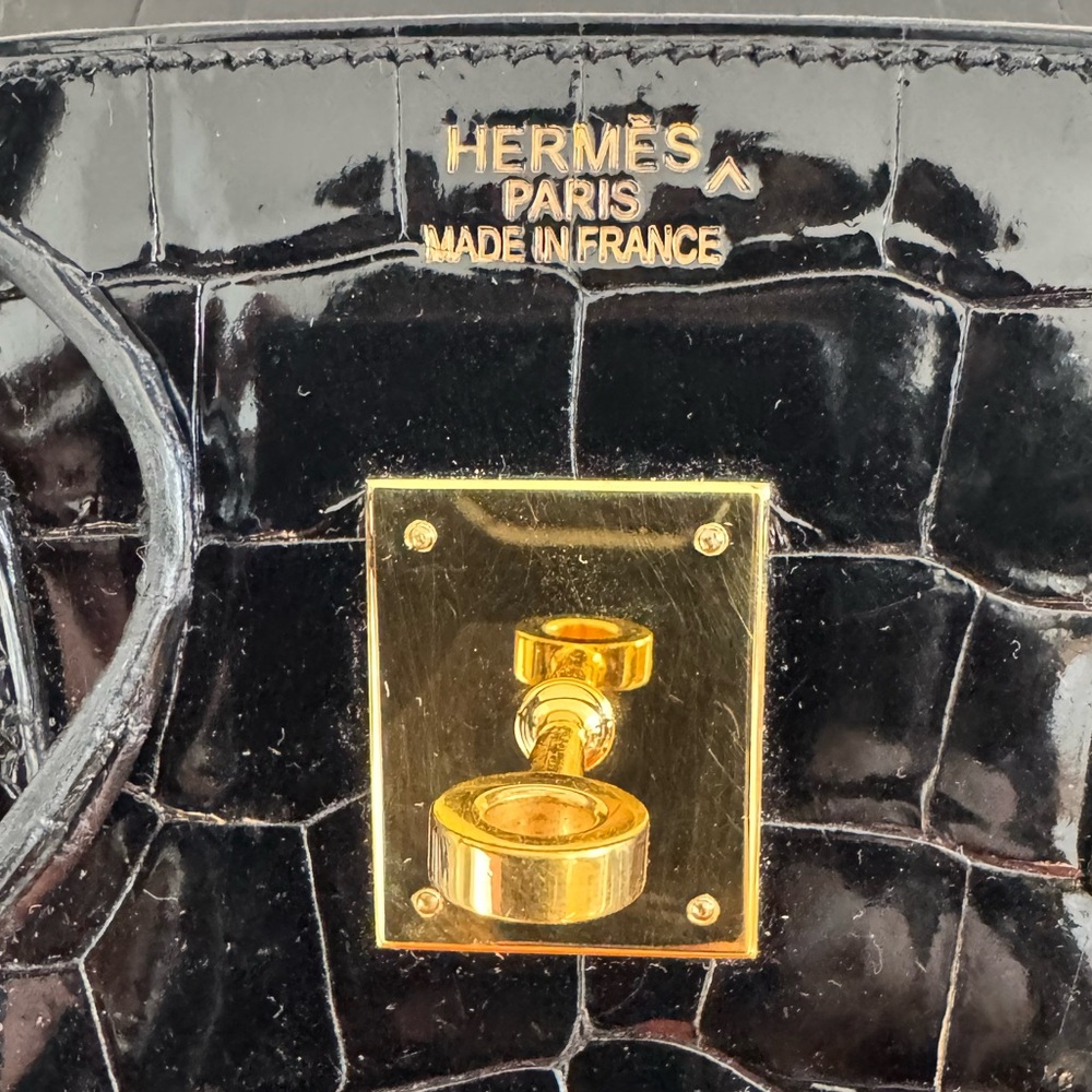 Hermès Birkin 35 – Shiny Porosus Crocodile, Black Box Dust Bag keys Clothette - Picture 2 of 16